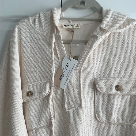 Cream Hooded Pullover with Front Pockets - Picture 3 of 5